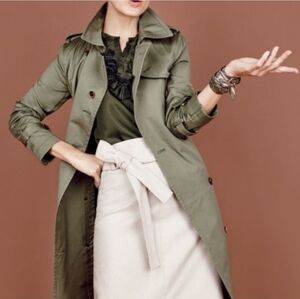 J. Crew City Trench Jacket Coat Olive Army Khaki Green Sz.000 Super Slim